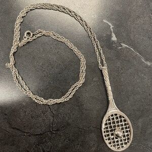 Vintage Sterling Silver Tennis Racquet Necklace